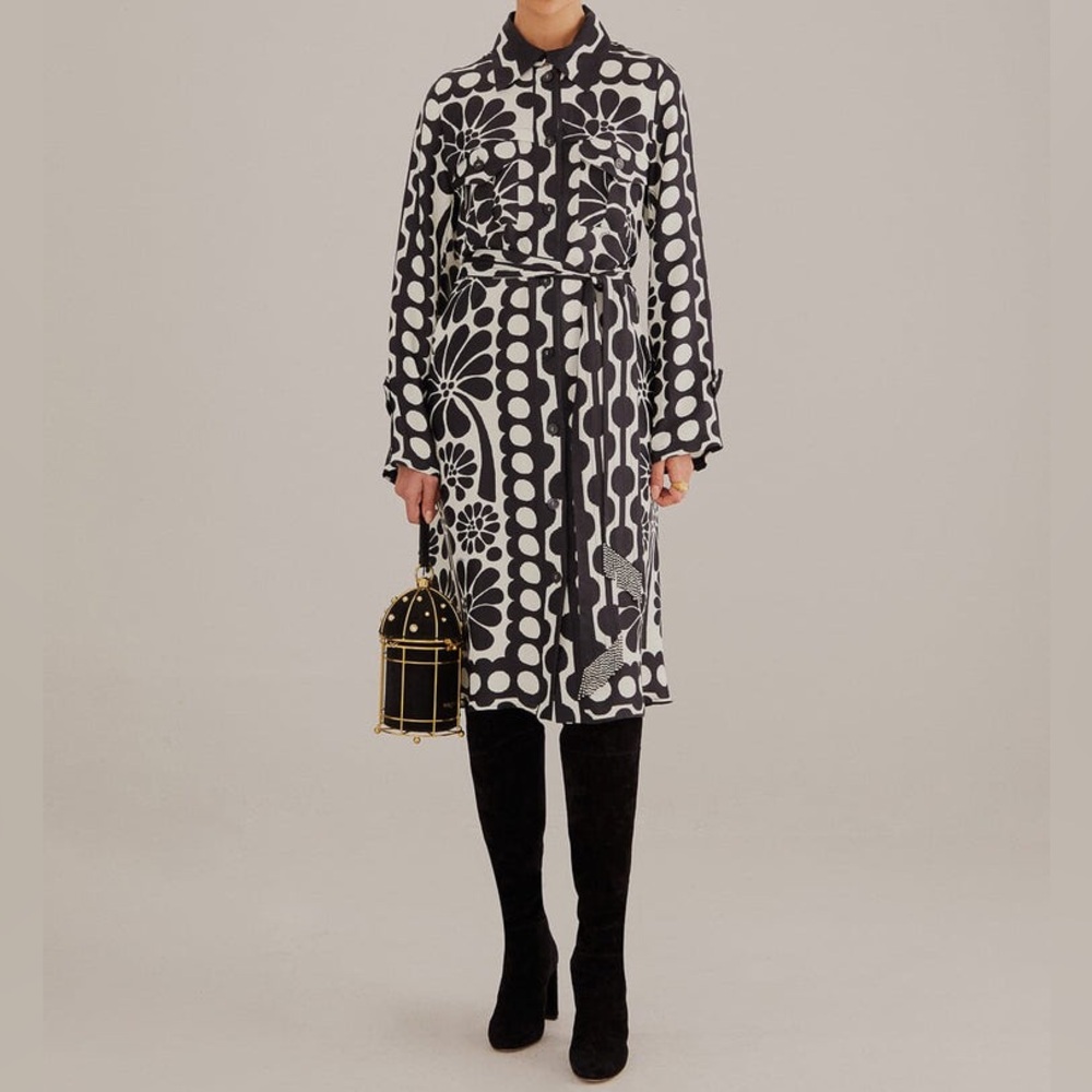 Farm Rio Palermo Long-Sleeve Belted Midi Dress Size XS